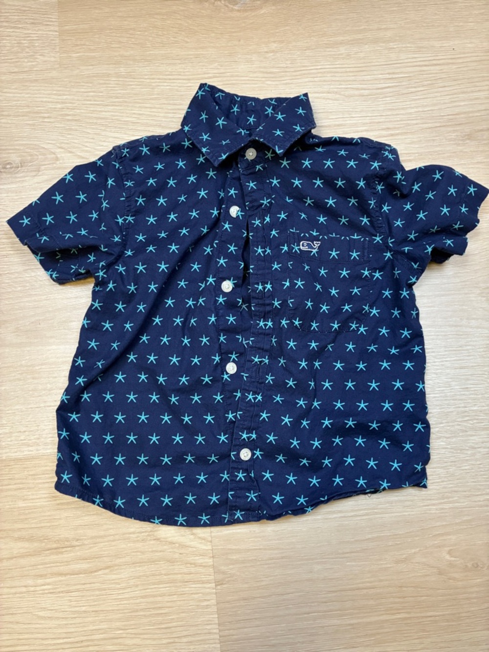 Vineyard Vines Navy Button-Down with Teal Sea Star/ Starfish Print